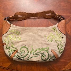 Authentic Cole Haan Embroidered Canvas Leather Purse Handbag